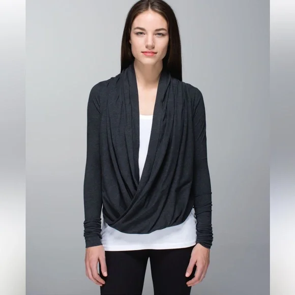 lululemon Iconic Wrap Sweater Heather Black Sz 4 - Picture 2 of 10